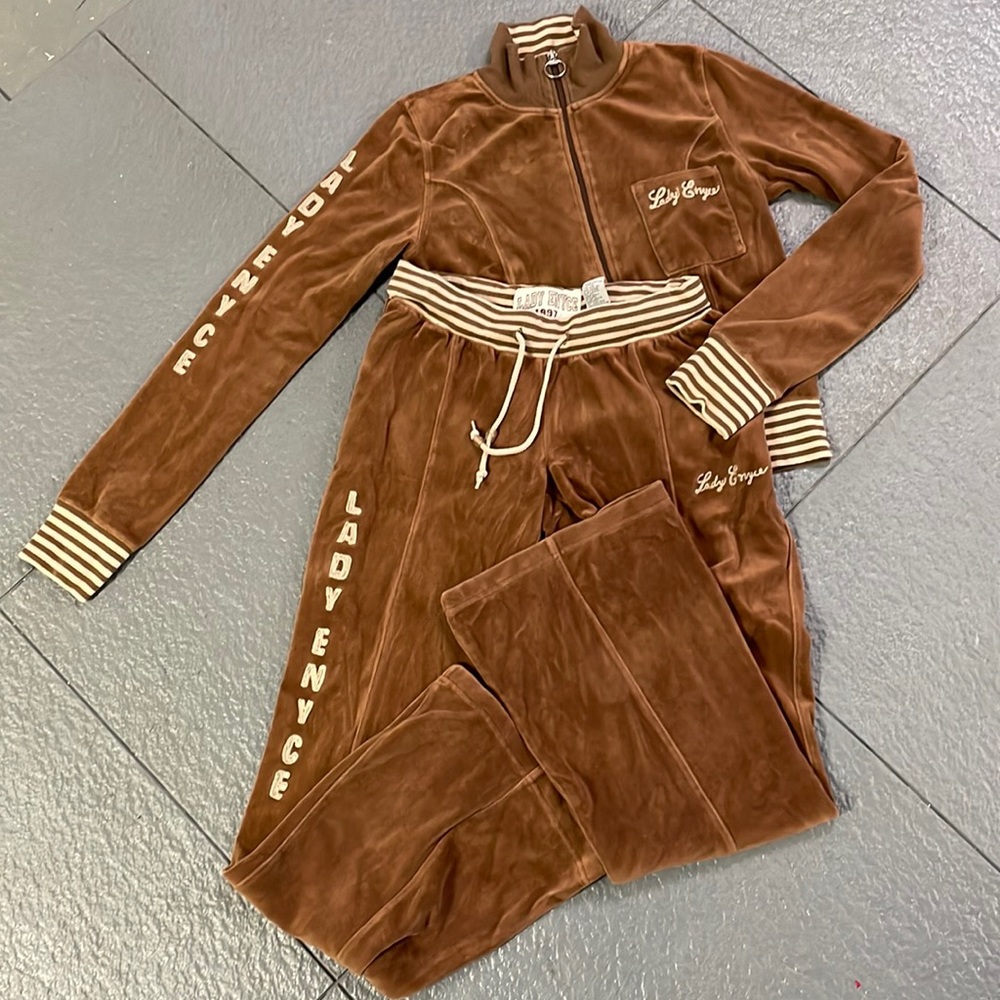 Vintage Lady Enyce Velour Zip up Track Suit 2 piece